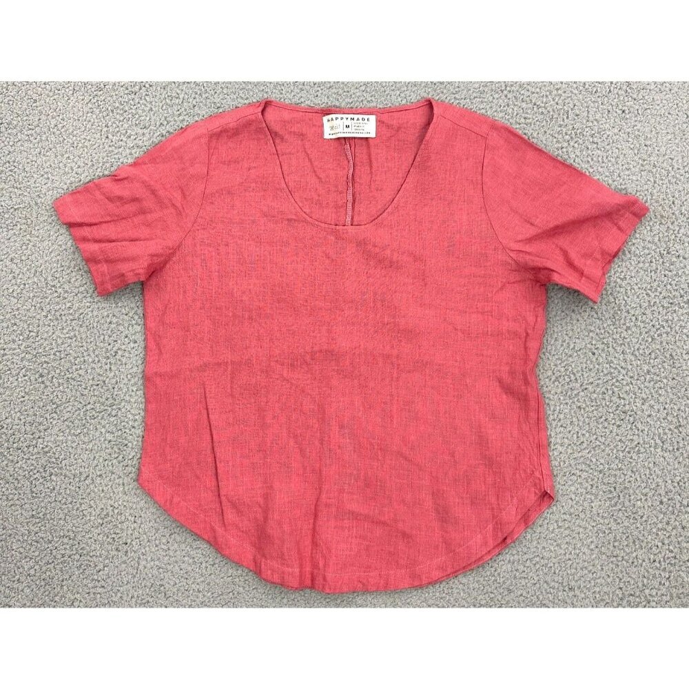 HAPPYMADE Womens Linen Top Lagenlook‎ Short Sleeve Curve Hem